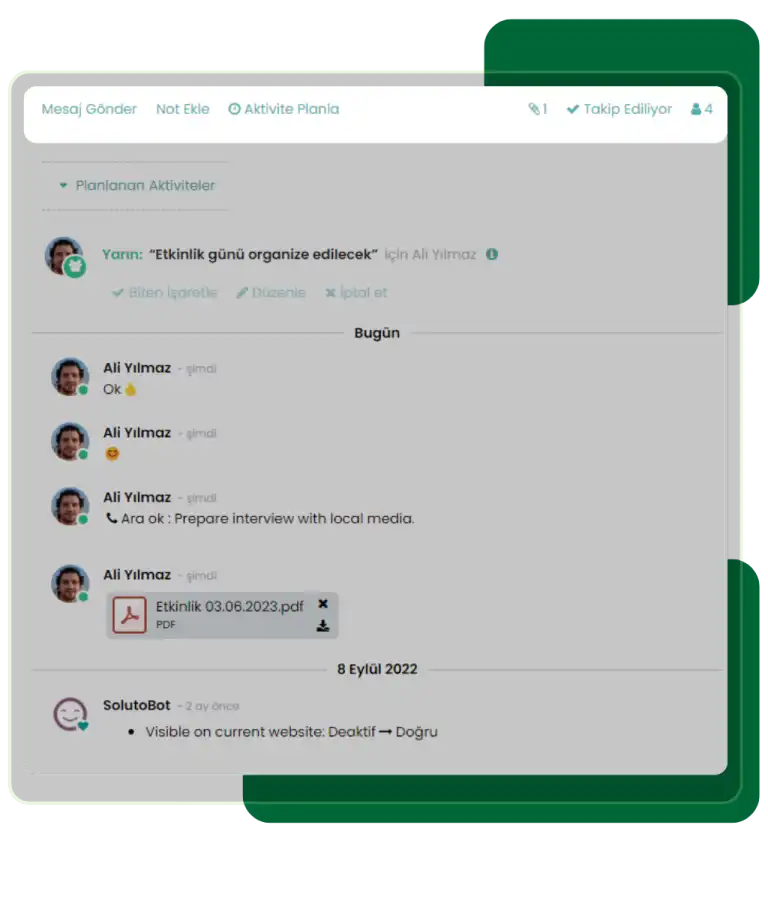 Soluto CRM ile hızlı müşteri yanıtları ve yüksek müşteri memnuniyeti sağlayan verimli destek süreçleri.