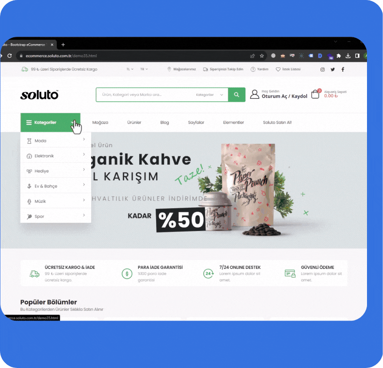 Esnek altyapı ile gelişmiş e-ticaret sitesi tasarımı.